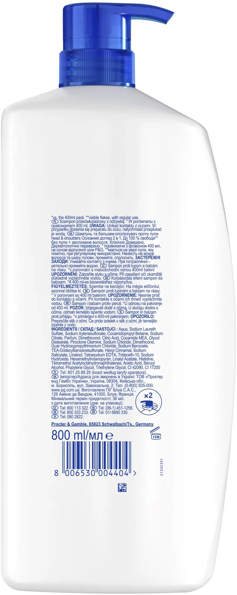 Шампунь та бальзам-ополіскувач проти лупи Head &amp; Shoulders 2в1 Основний догляд 800 млфото