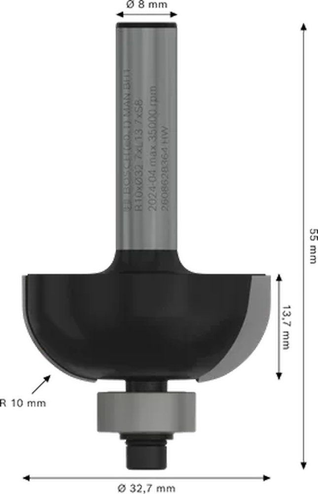 Фреза галтельна Bosch Professional Std S8 R10 D32.7 L14 (2.608.628.364) фото2