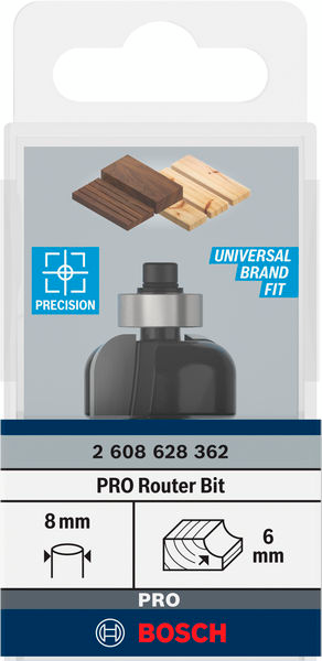 Фреза галтельна профільна Е Bosch Professional Std S8 R6 D24.7 L13 (2.608.628.362)фото