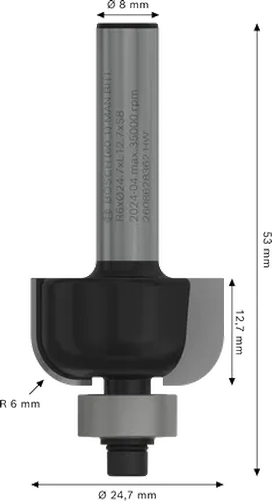 Фреза галтельна профільна Е Bosch Professional Std S8 R6 D24.7 L13 (2.608.628.362) фото2