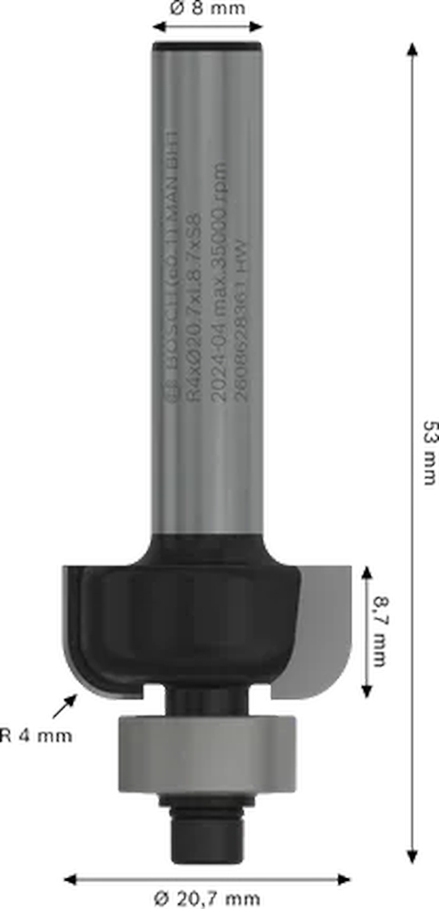 Фреза галтельна профільна Е Bosch Professional Std S8 R4 D20.7 L9 (2.608.628.361) фото2