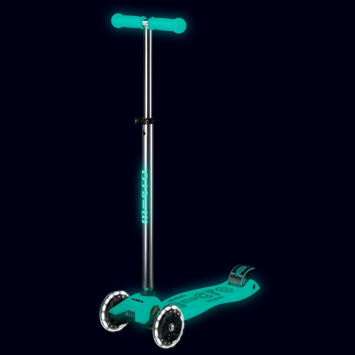 Самокат Micro серии Maxi Deluxe Glow LED – Желейный Зеленый (до 50 kg, 3-х колесный, светло) фото 