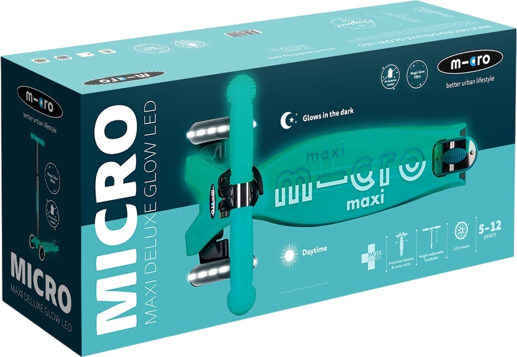 Самокат Micro серии Maxi Deluxe Glow LED – Желейный Зеленый (до 50 kg, 3-х колесный, светло) фото 