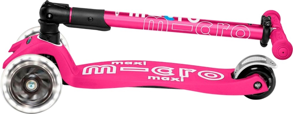 Самокат Micro серии Maxi Deluxe LED – Розовый (сложный, до 50 kg, трехколесный, свет) фото 