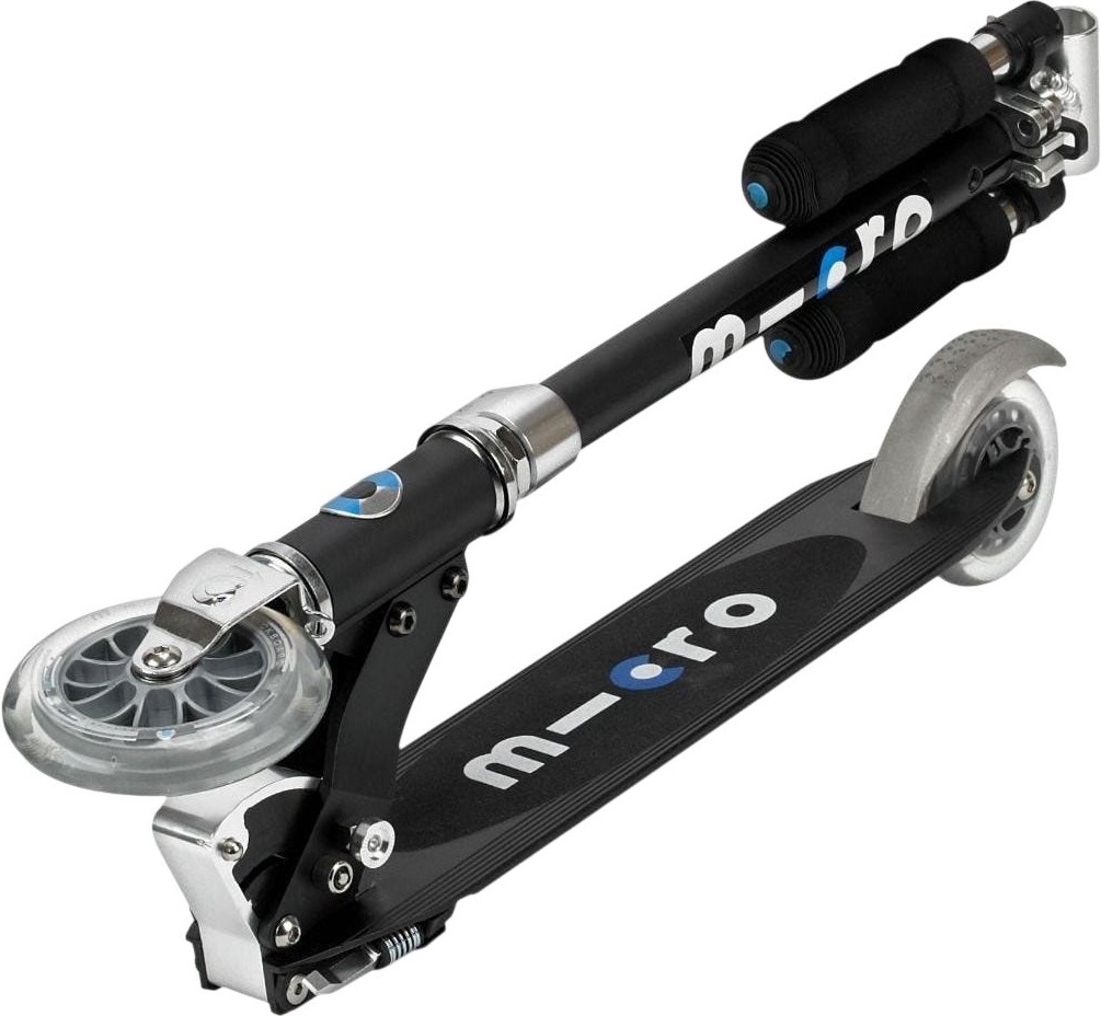 Самокат Micro серии Sprite LED – Черный (сложный, до 100 kg, двухколесный, свет) фото 