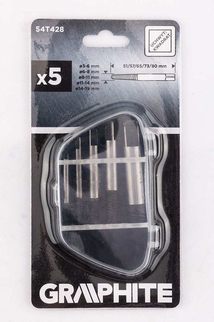 Набір екстракторів для зламаних гвинтів GRAPHITE для гвинтів 3-19мм, 5шт (54T428)фото