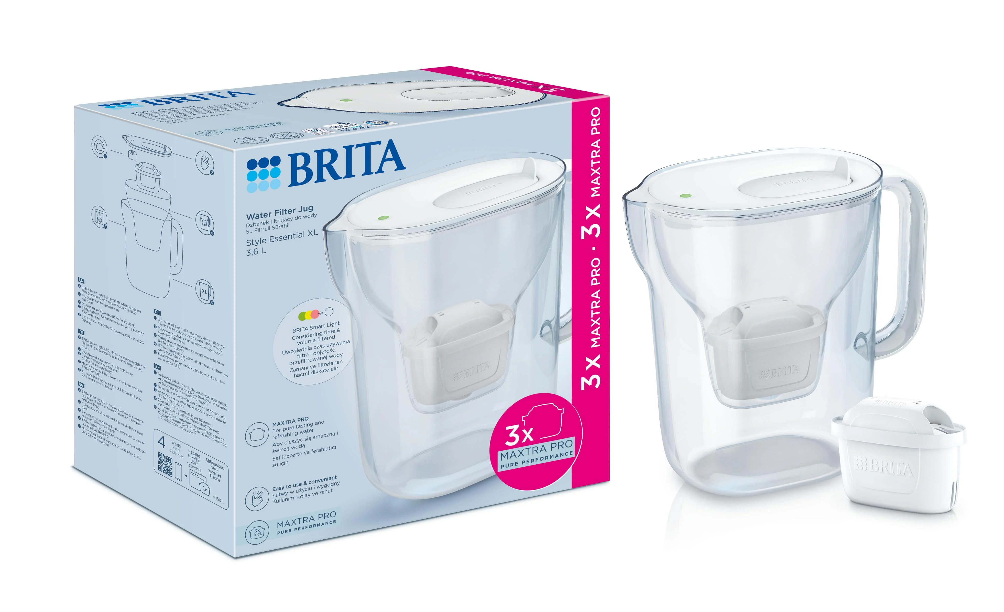 Фільтр-глечик Brita Style Essential XL Mxpro 3.6л (2.3л очищеної води) + 3 картриджа, білий (1058705)фото13
