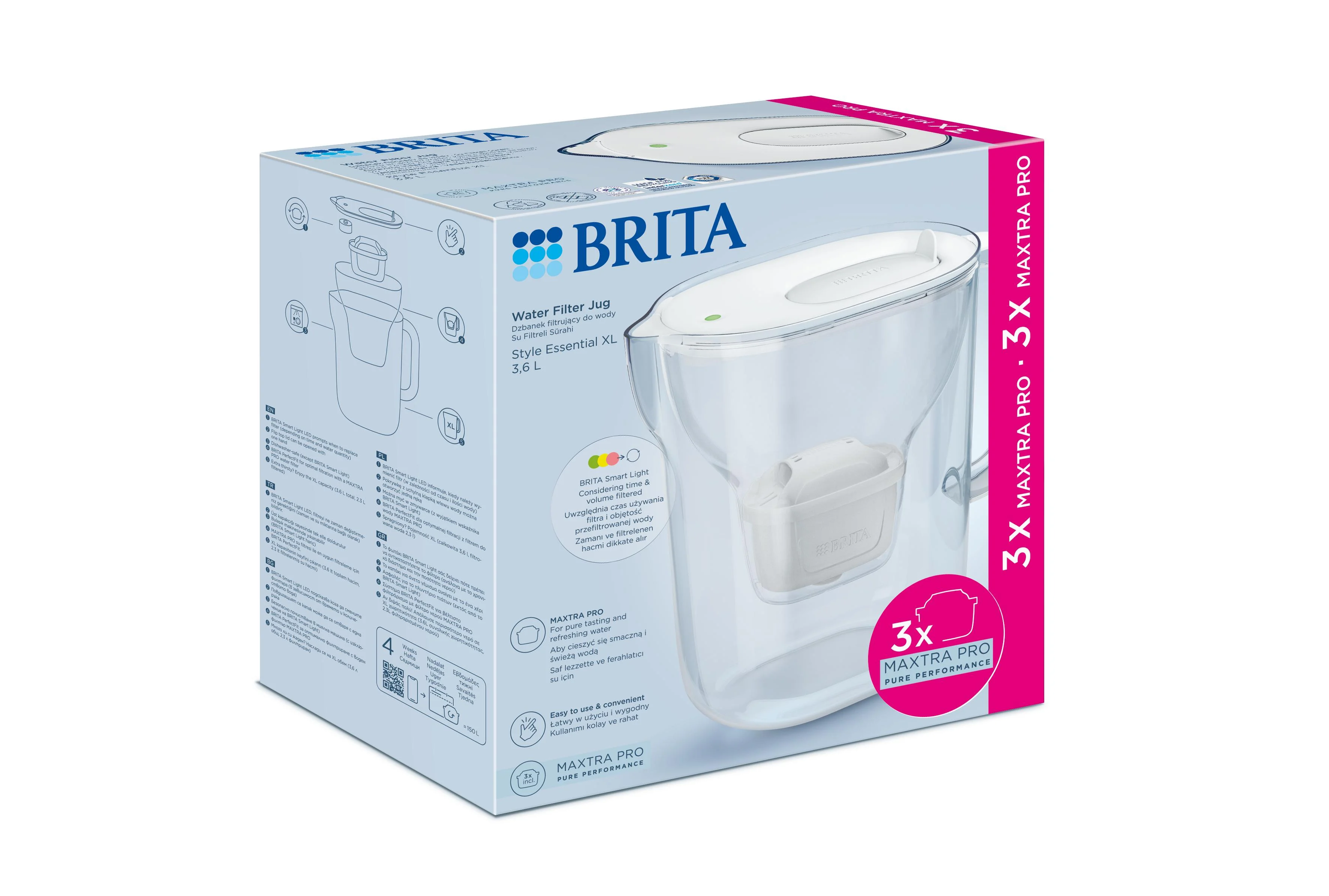 Фільтр-глечик Brita Style Essential XL Mxpro 3.6л (2.3л очищеної води) + 3 картриджа, білий (1058705)фото14