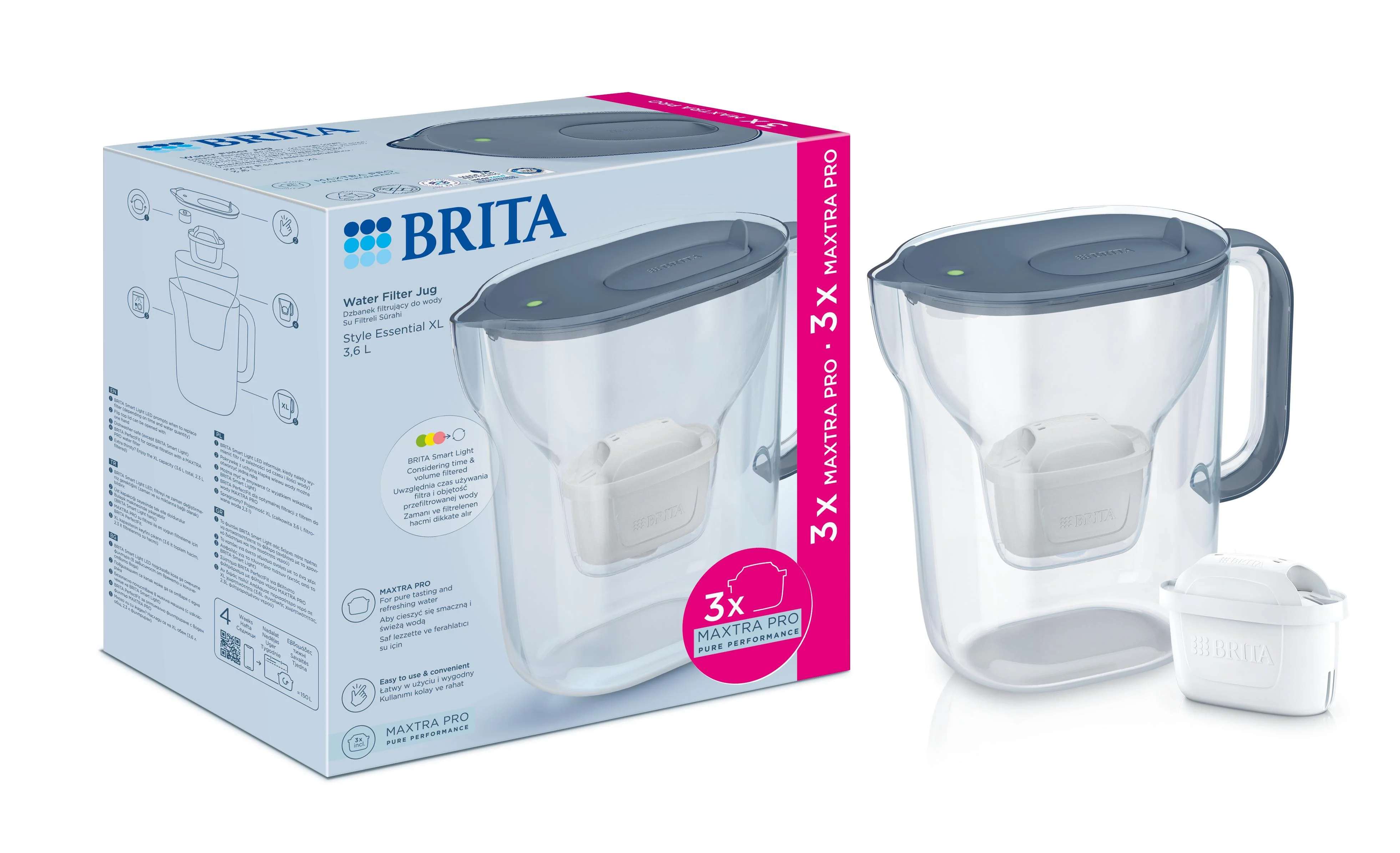 Фильтр-кувшин Brita Style Essential XL Mxpro 3.6л (2.3л очищенной воды) + 3 картриджа, голубой (1059312) фото 