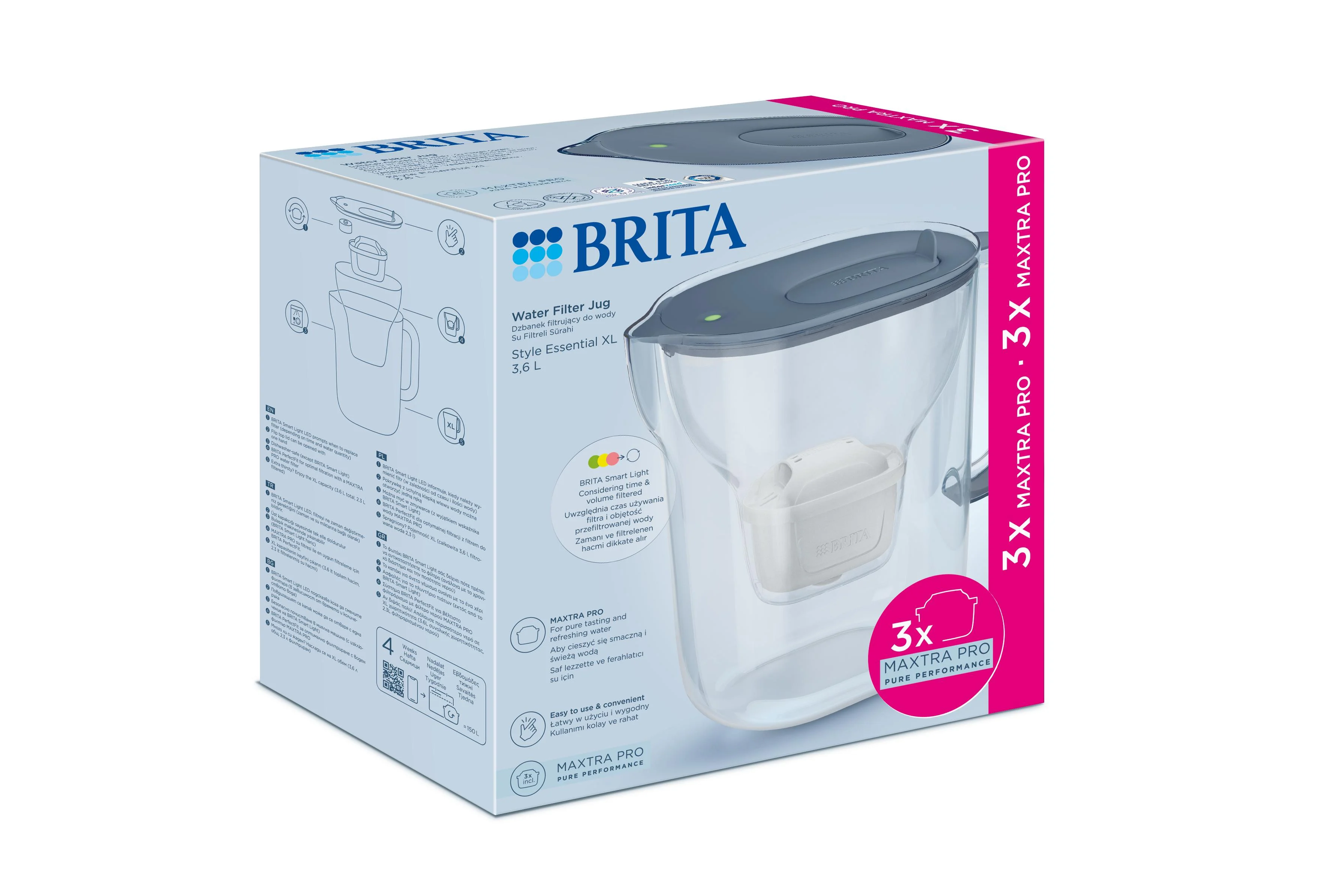 Фильтр-кувшин Brita Style Essential XL Mxpro 3.6л (2.3л очищенной воды) + 3 картриджа, голубой (1059312) фото 