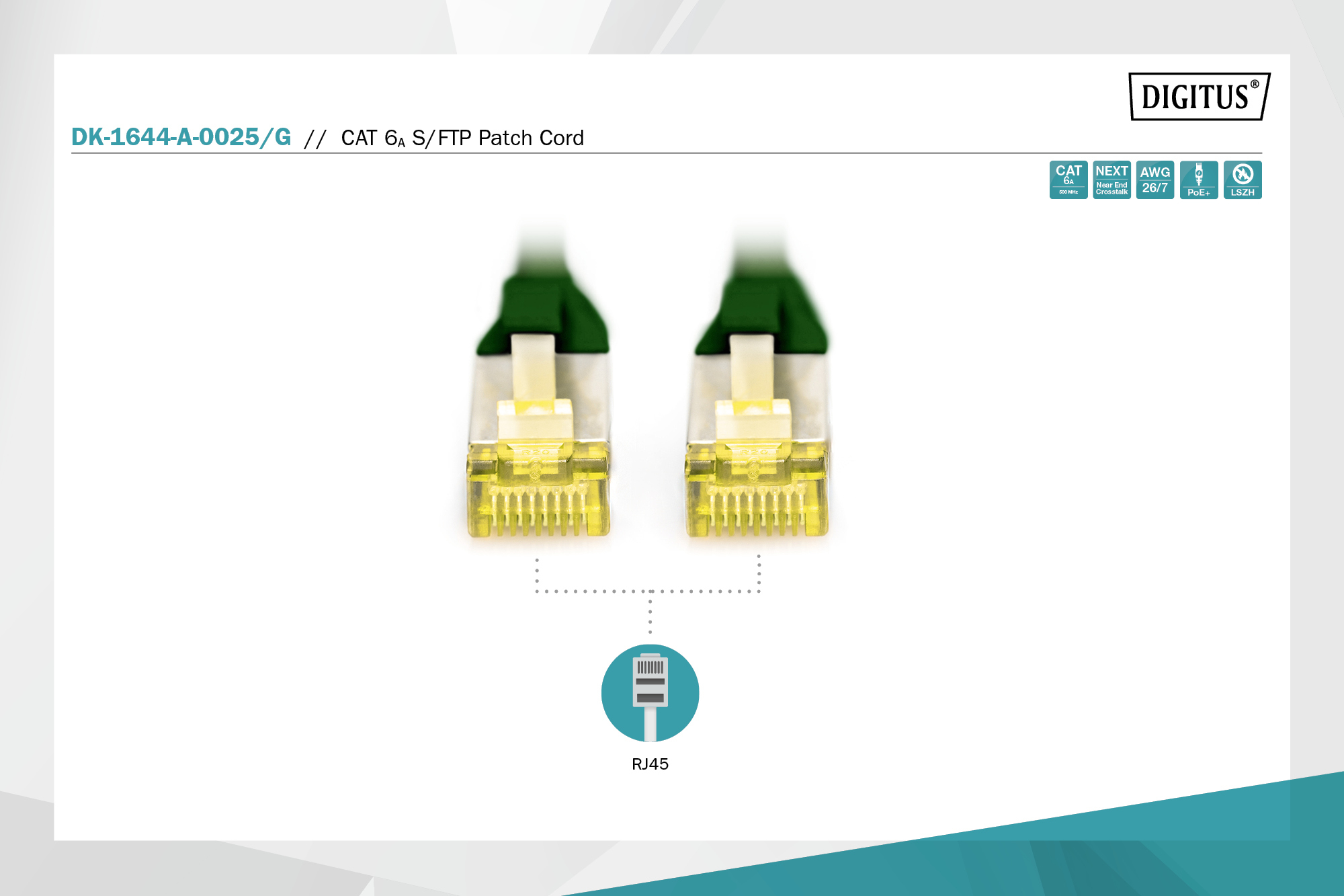 Патч-корд DIGITUS CAT 6a S-FTP, 0,25м, AWG 26/7, Cu, LSZH, зеленый (DK-1644-A-0025/G) фото 