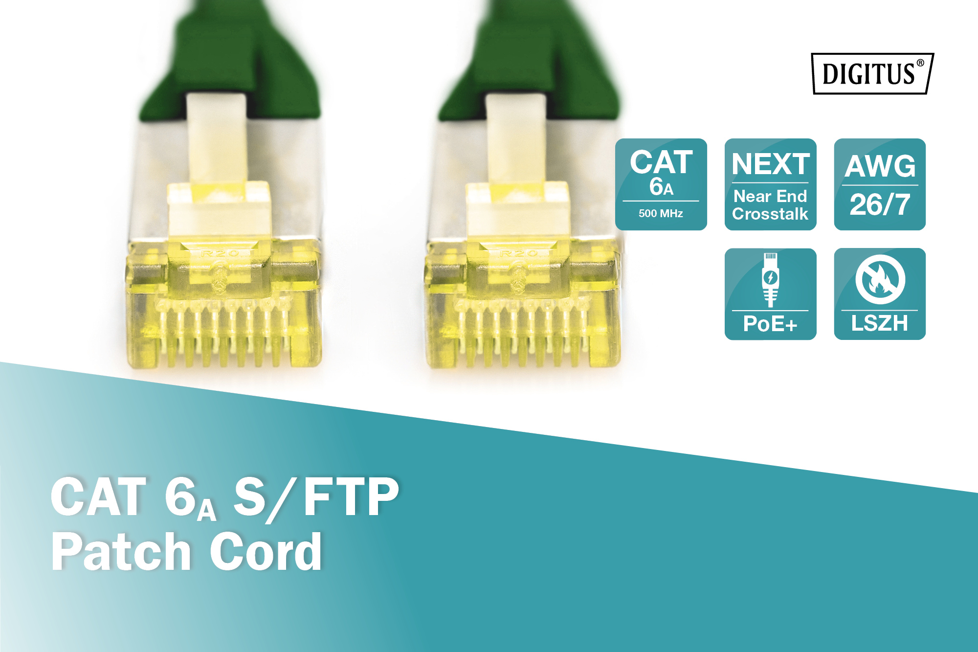 Патч-корд DIGITUS CAT 6a S-FTP, 0,25м, AWG 26/7, Cu, LSZH, зеленый (DK-1644-A-0025/G) фото 