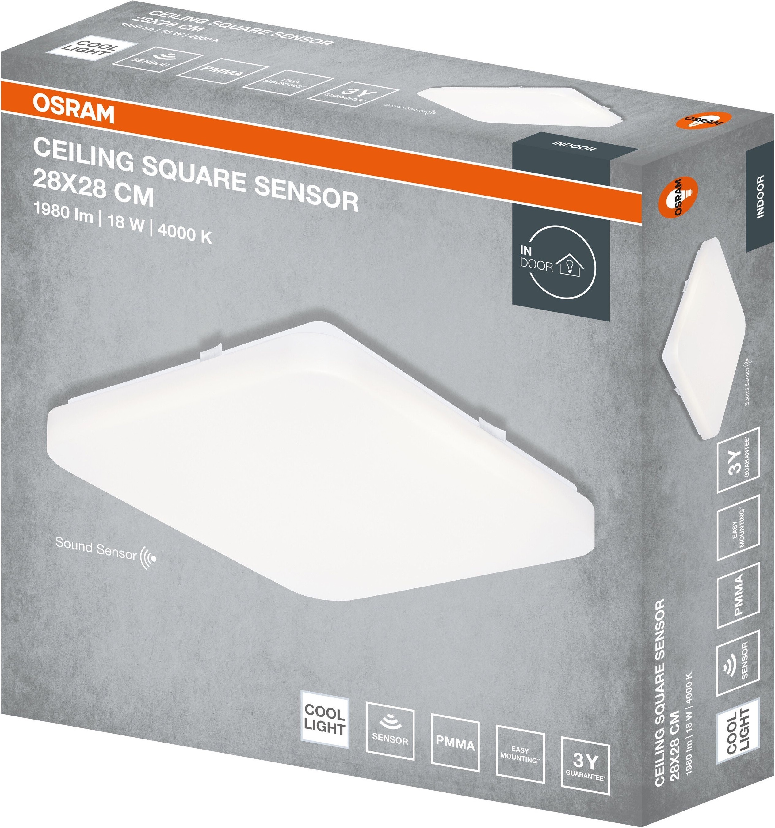 Світильник накладний з датчиком, Osram Ceiling Square, 18 Вт, 4000 К, 1980 Лм (4099854648564)фото4