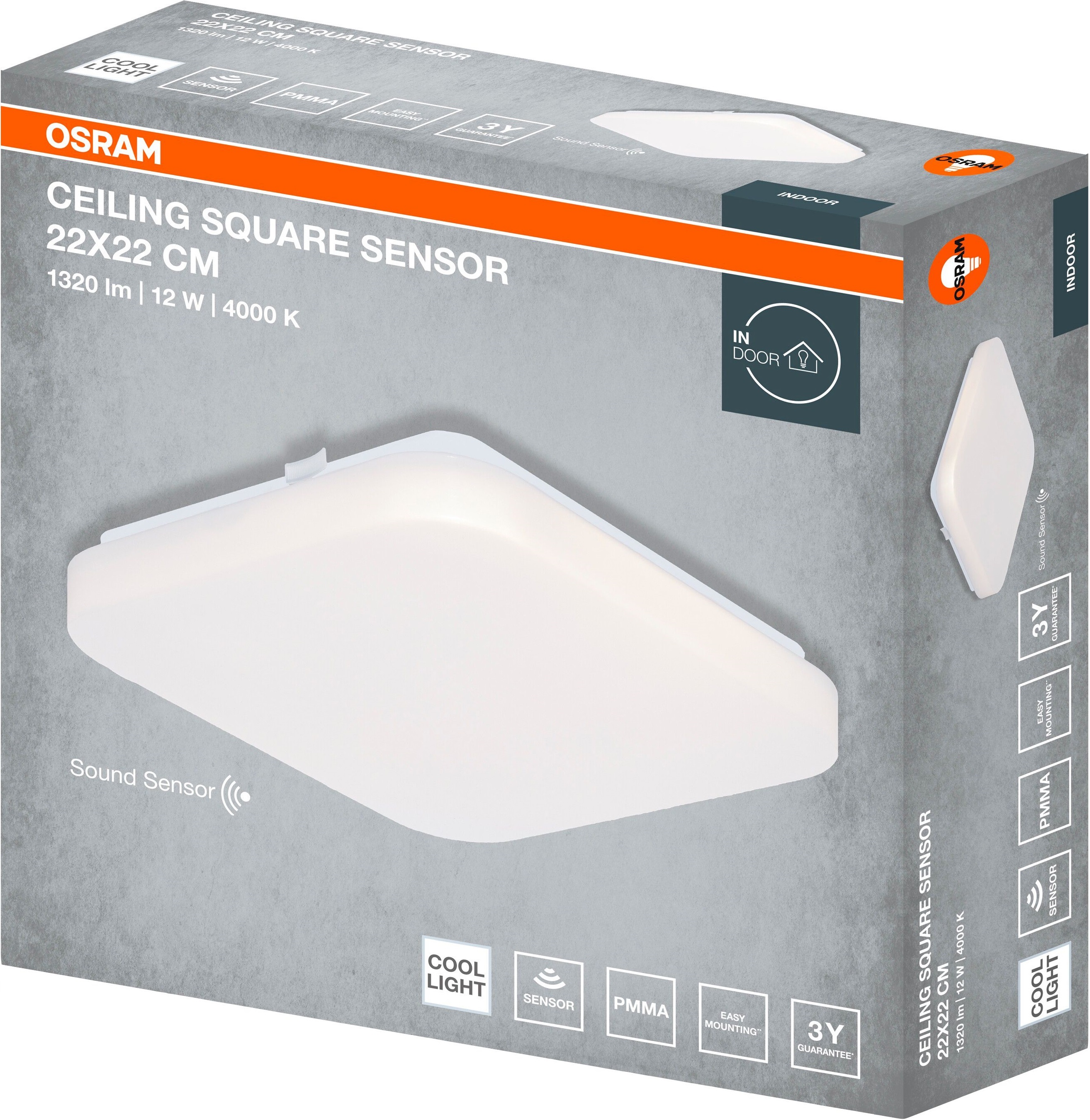 Світильник накладний з датчиком, Osram Ceiling Square, 12 Вт, 4000 К, 1320 Лм (4099854648328)фото4