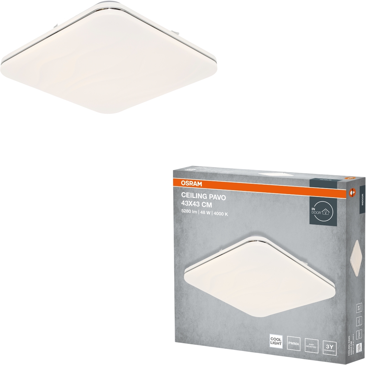 Светильник Osram Ceiling Pavo 43х43 см, квадратный, 48 Вт, 4000 К (4099854664625) фото 2