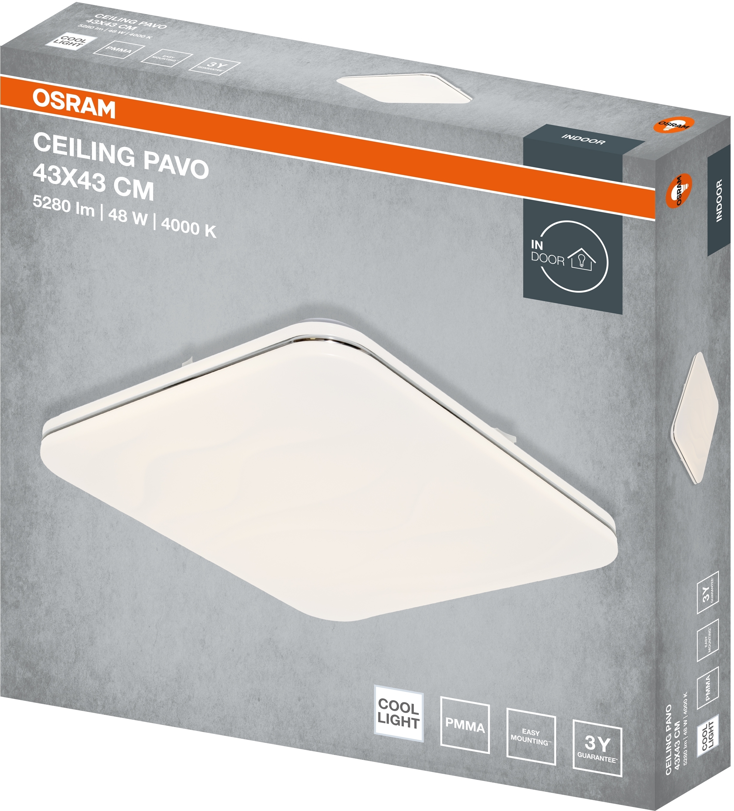Светильник Osram Ceiling Pavo 43х43 см, квадратный, 48 Вт, 4000 К (4099854664625) фото 3