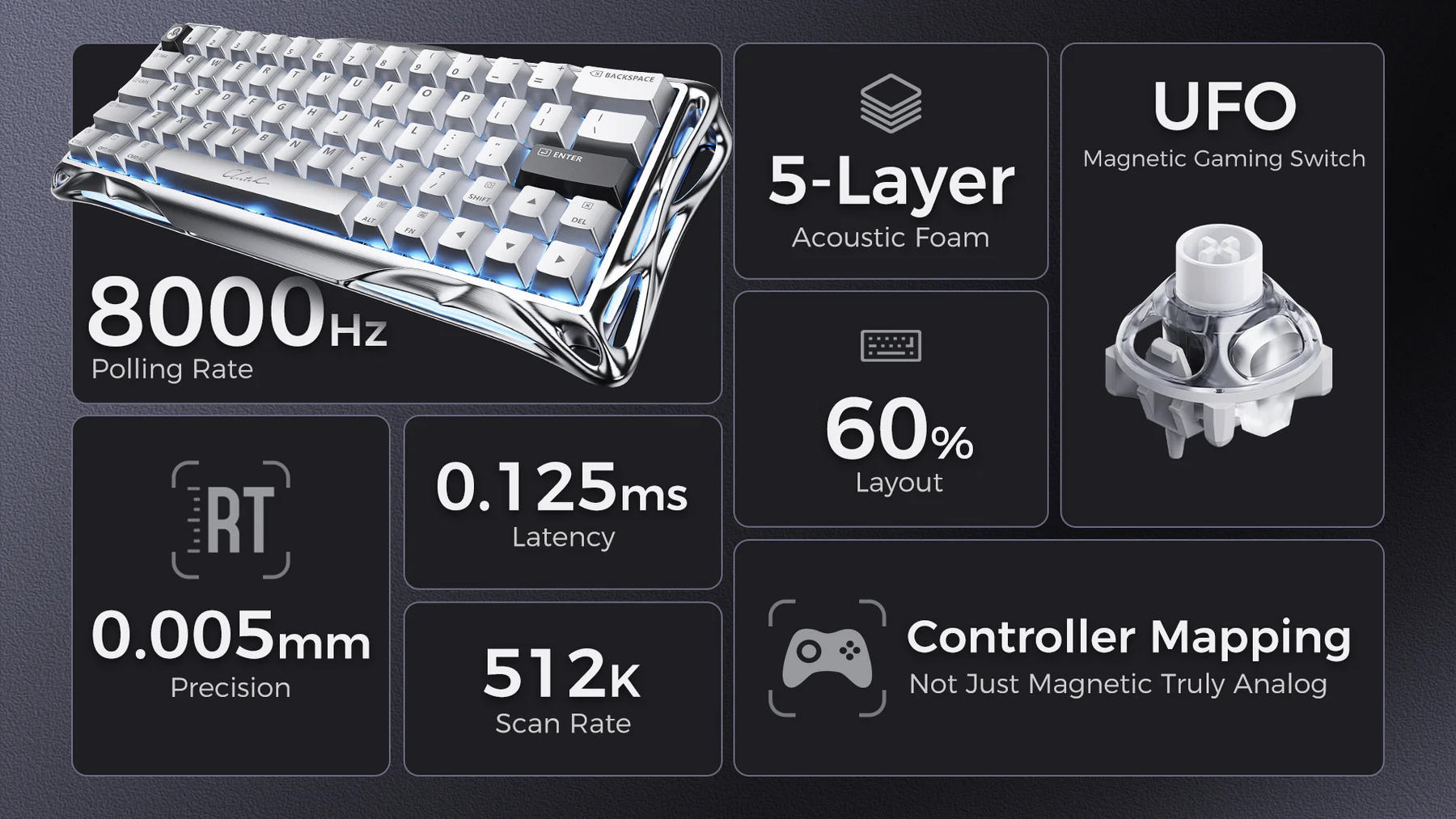 Клавиатура GravaStar Mercury V60 Pro 60keys Chrome Silver (GSV60PRO_XTAL_SLV) фото 2