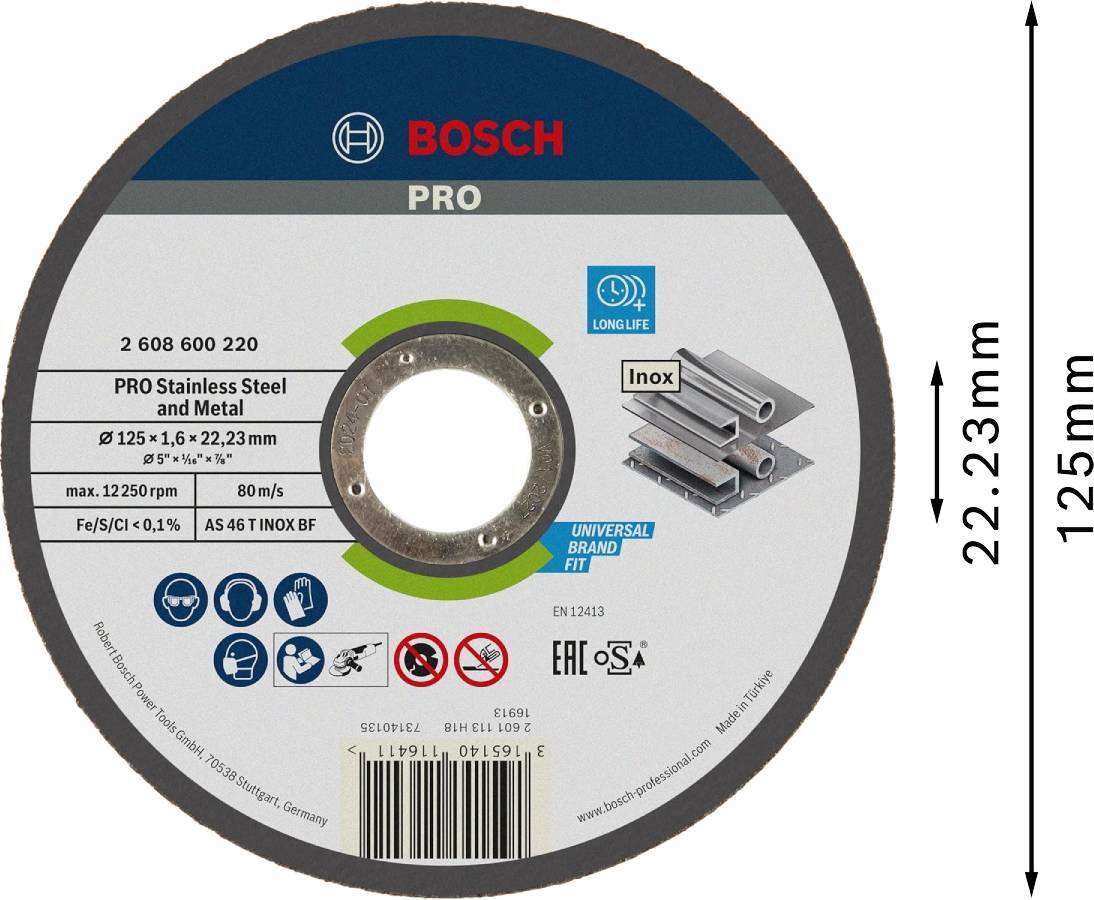 Диск отрезной Bosch Professional для нержавеющей стали и металла 125x1.6x22.23мм (2.608.600.220) фото 