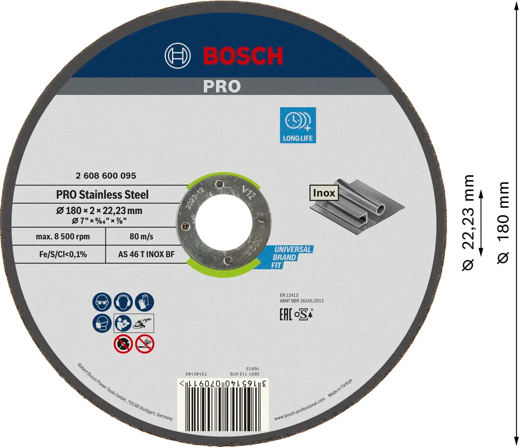 Диск отрезной Bosch Professional для нержавеющей стали 180x2x22.23мм (2.608.600.095) фото 2