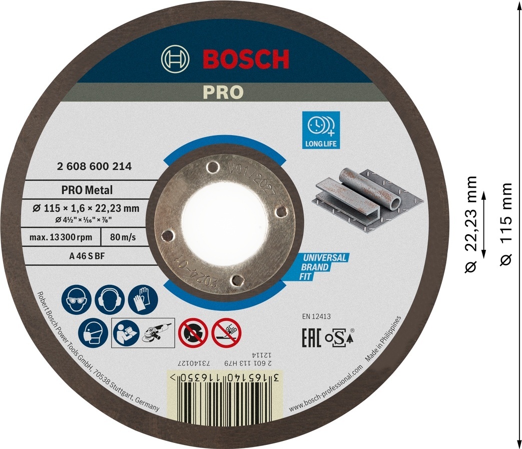 Диск отрезной Bosch Professional для металла 115x1.6x22.23мм (2.608.600.214) фото 