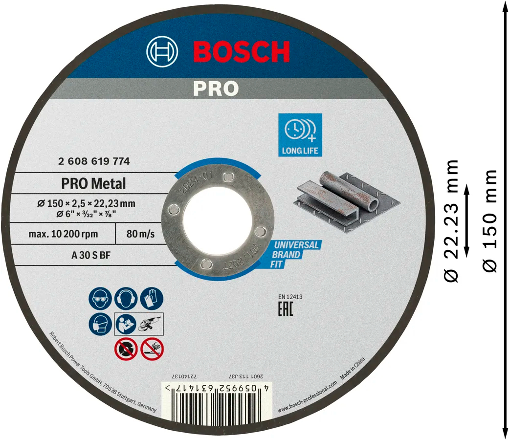 Диск отрезной Bosch Professional для металла 150x2.5x22.23мм (2.608.619.774) фото 