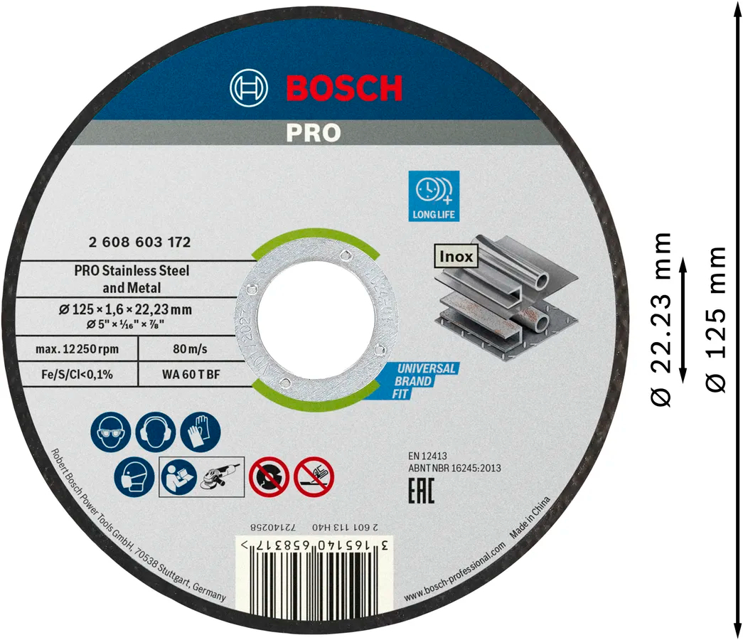 Диск отрезной Bosch Professional для нержавеющей стали и металла, 125x1.6x22.23мм, 100шт (2.608.626.114) фото 3