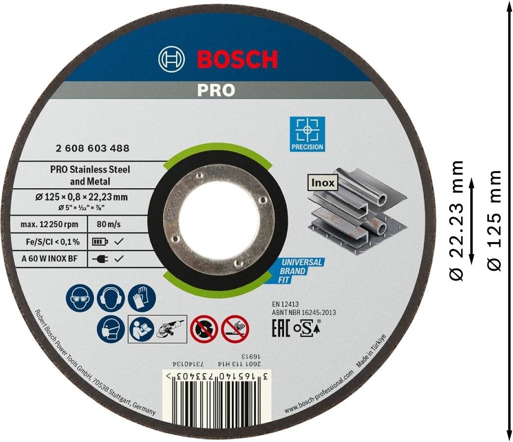 Диск отрезной Bosch Professional для нержавеющей стали и металла 125x0.8x22.23мм (2.608.603.488) фото 