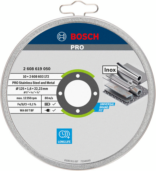 Диск отрезной Bosch Professional Stand для нержавеющей стали 125x1.6x22.23мм, 10шт (2.608.619.050) фото 