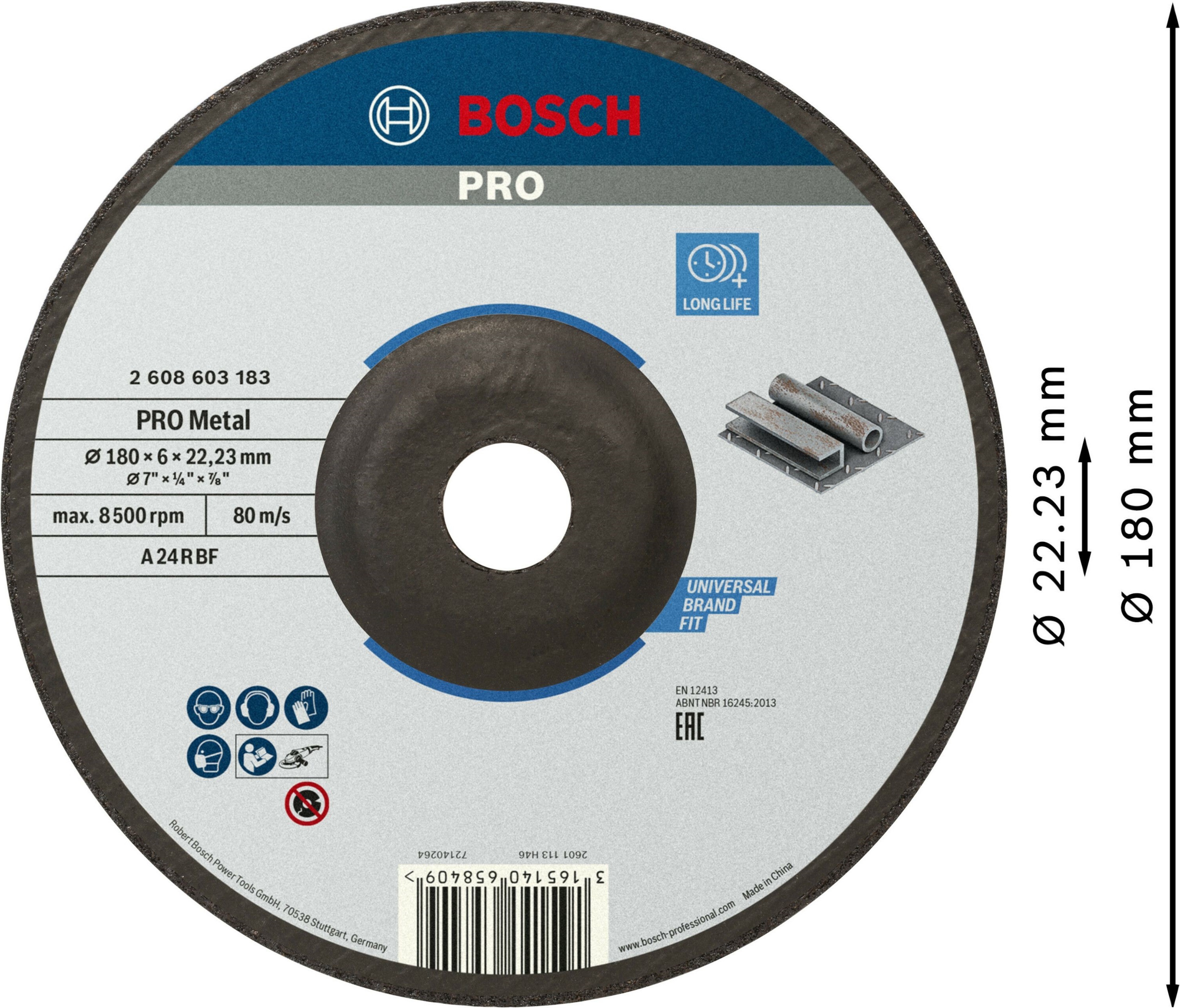 Диск шлифовальный Bosch Professional для металла 180x6x22.23мм (2.608.603.183) фото 