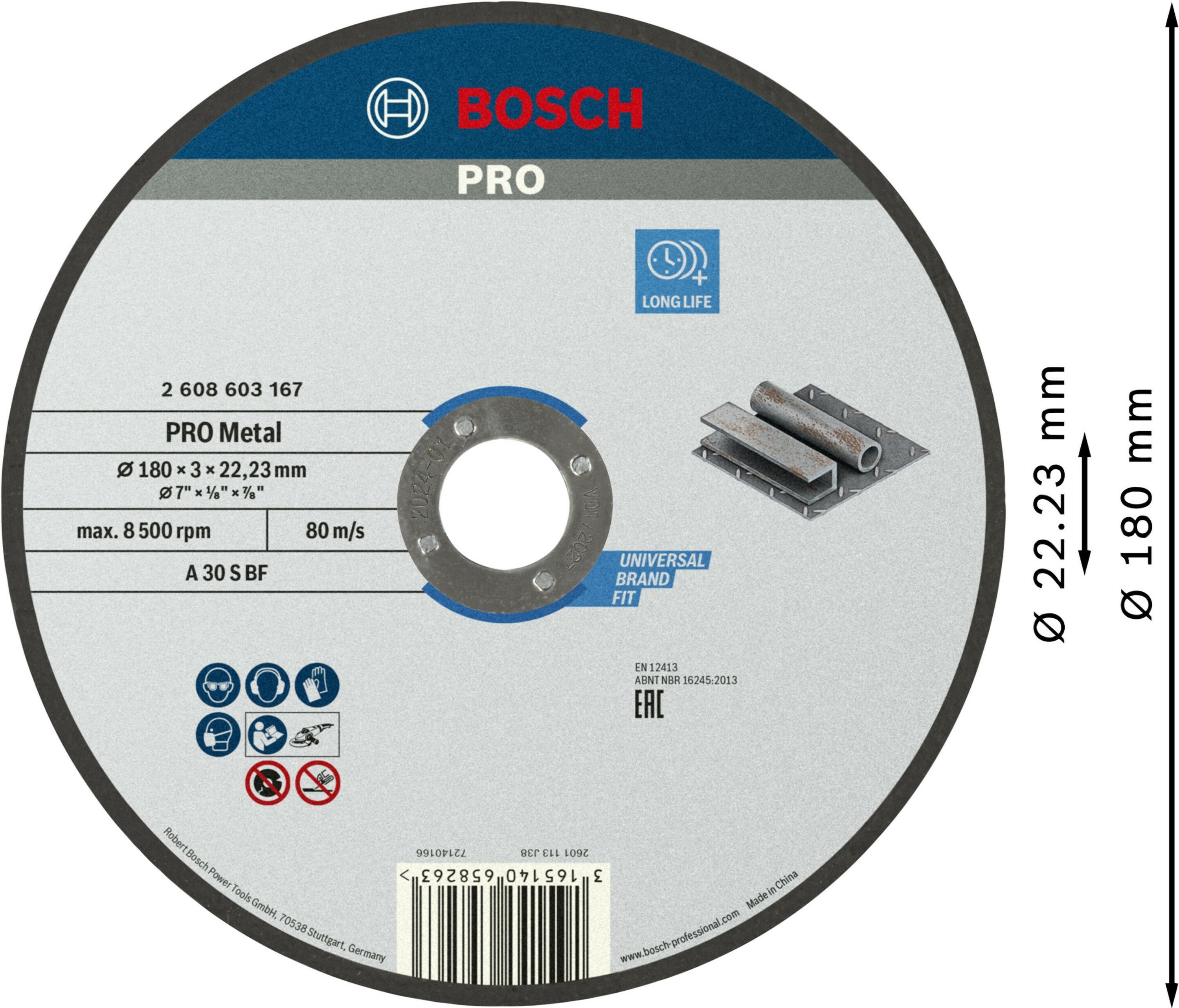 Диск отрезной Bosch Professional для металла 180x3x22.23мм (2.608.603.167) фото 