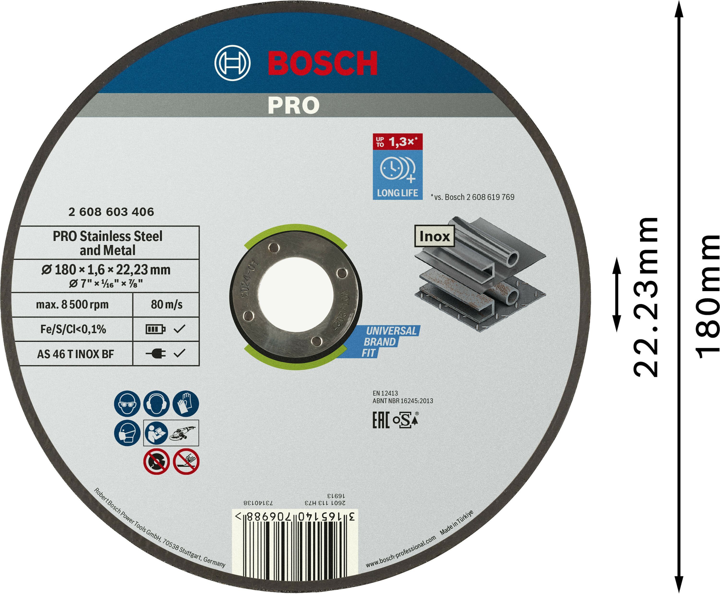 Диск отрезной Bosch Professional для нержавеющей стали и металла 180x1.6x22.23мм (2.608.603.406) фото 