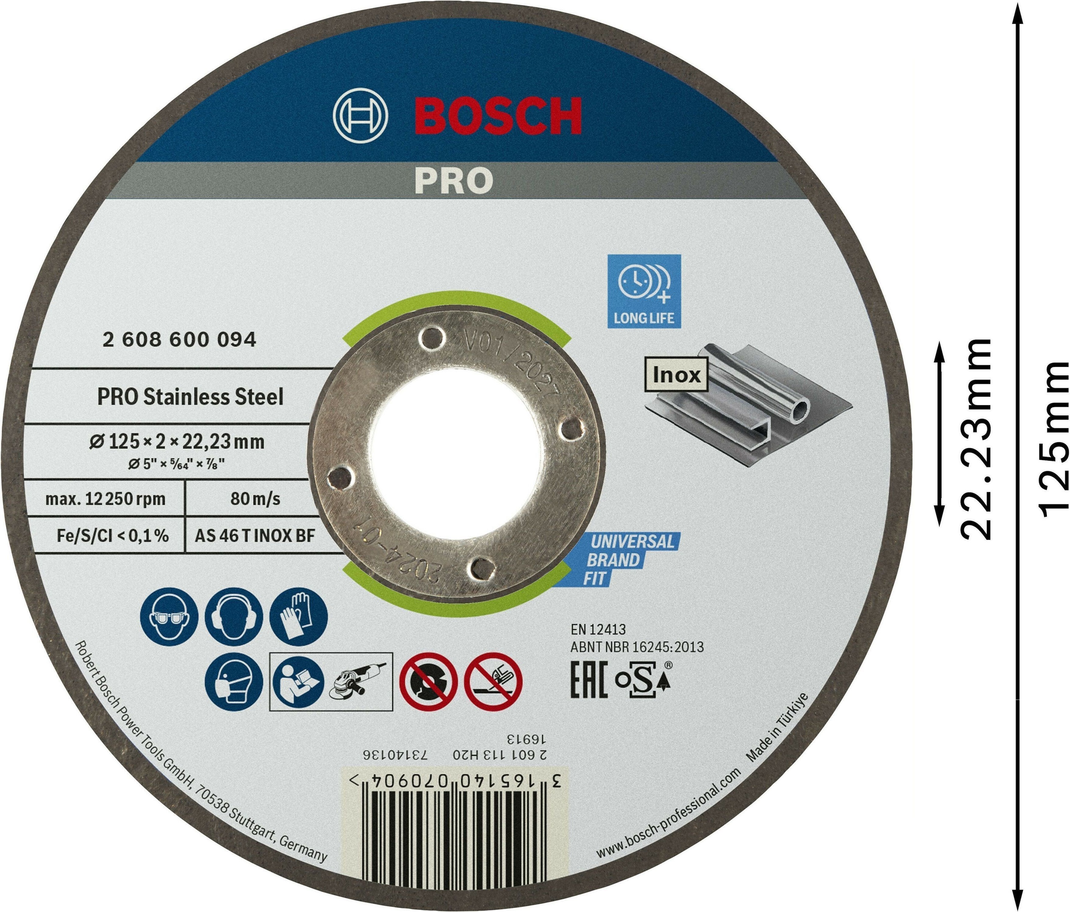 Диск отрезной Bosch Professional для нержавеющей стали 125x2x22.23мм (2.608.600.094) фото 