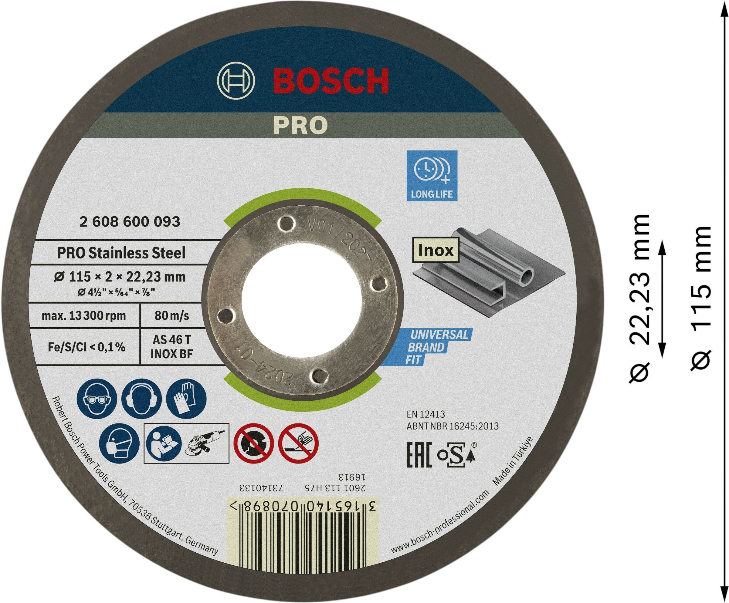 Диск отрезной Bosch Professional для нержавеющей стали 115x2x22.23мм (2.608.600.093) фото 3