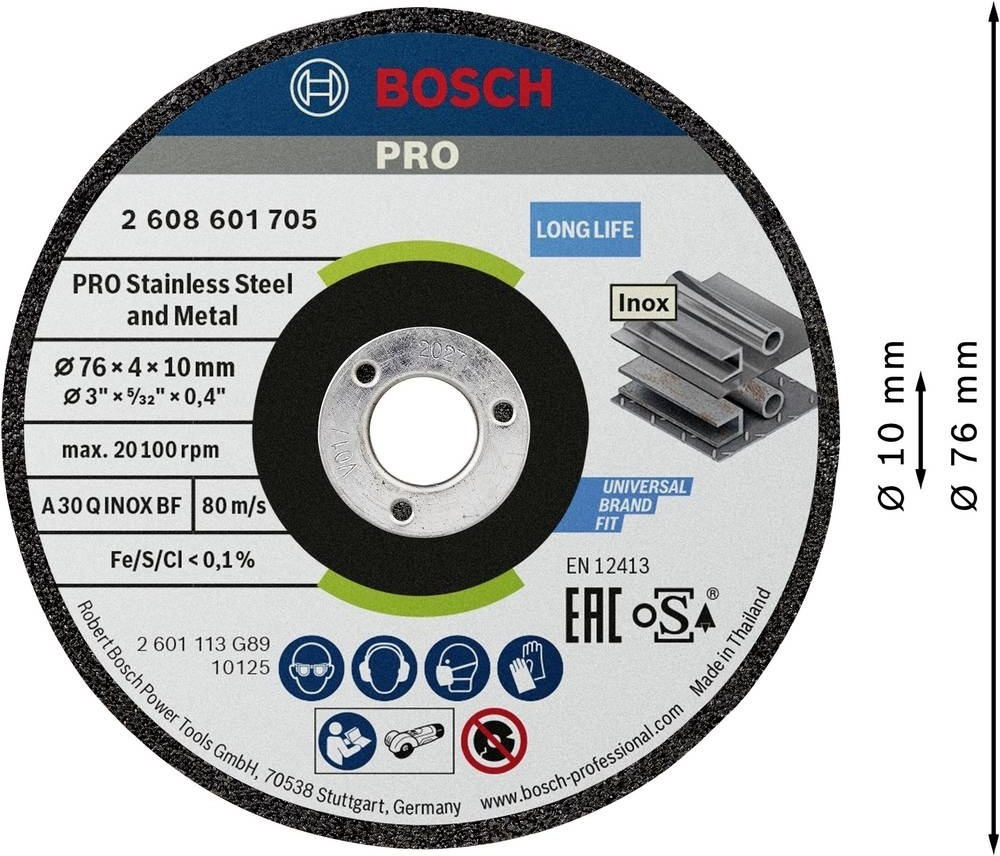 Диск отрезной Bosch Professional для нержавеющей стали и металла 76x4x10мм 2шт (2.608.601.705) фото 