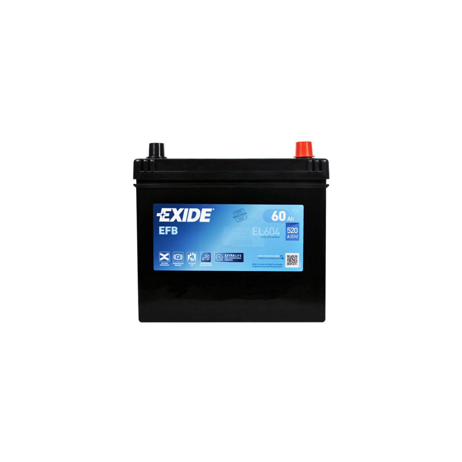 Акумулятор Exide Start-Stop 12В 60А·год 520А R+ (EL604) фото 2