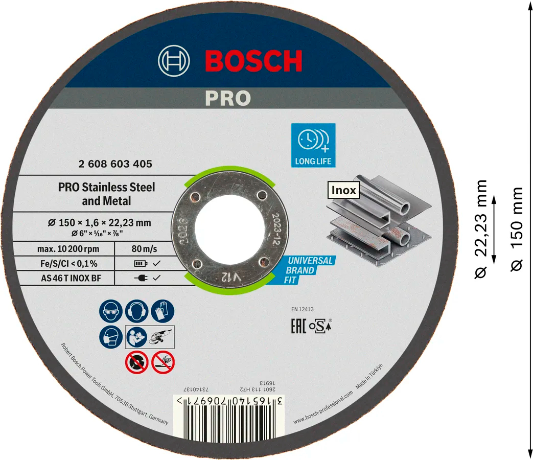 Диск отрезной Bosch Professional для нержавеющей стали и металла 150x1.6x22.23мм (2.608.603.405) фото 