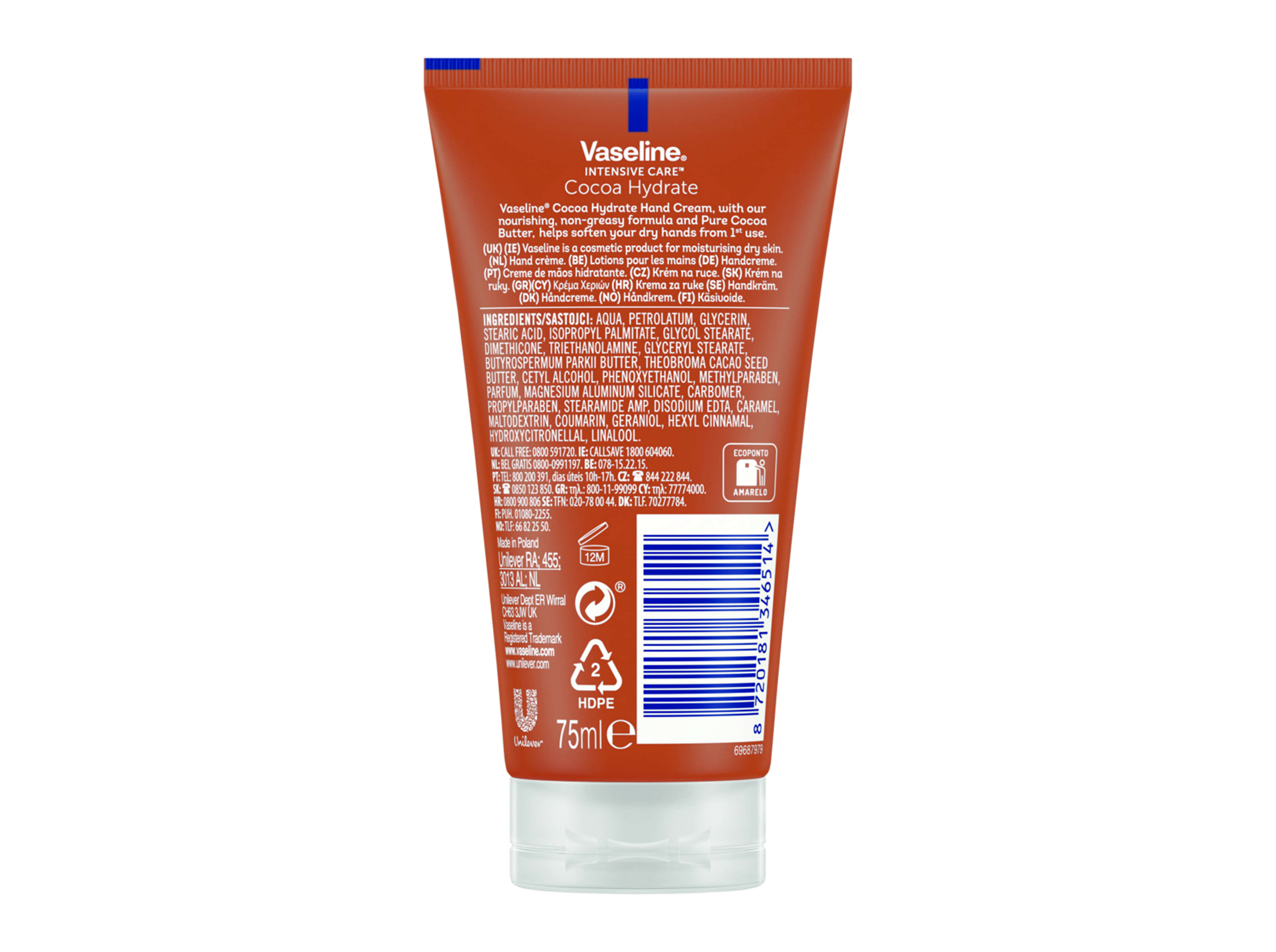 Крем для рук Vaseline Intensive care Увлажняющий с какао-маслом 75 мл фото3