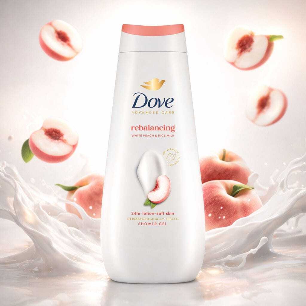 Гель для душа Dove Advanced care Белый персик и рисовое молочко 400 мл фото 
