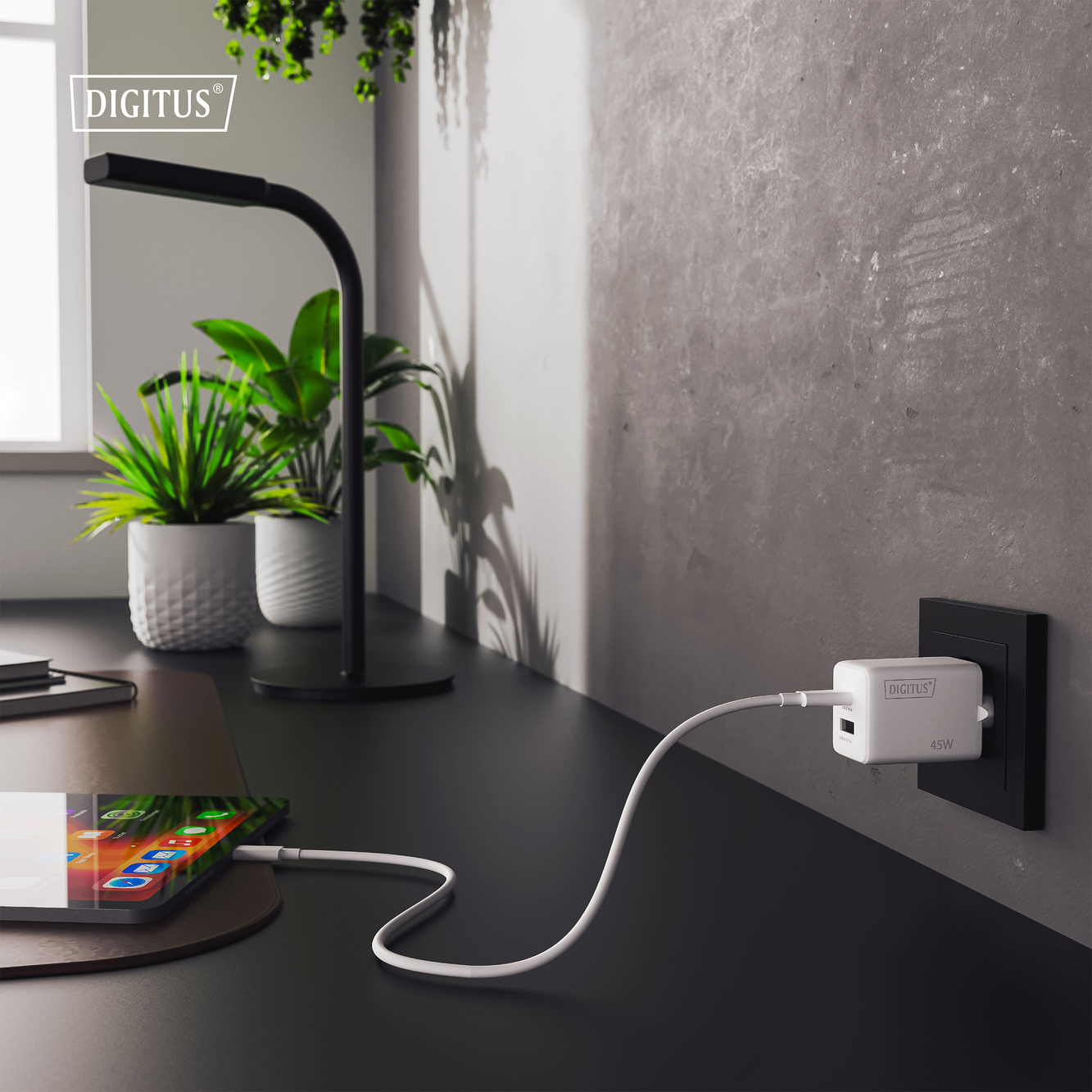 Зарядний пристрій Digitius 1хUSB-C, 1хUSB-A, 45W, GaN (DA-10302)фото