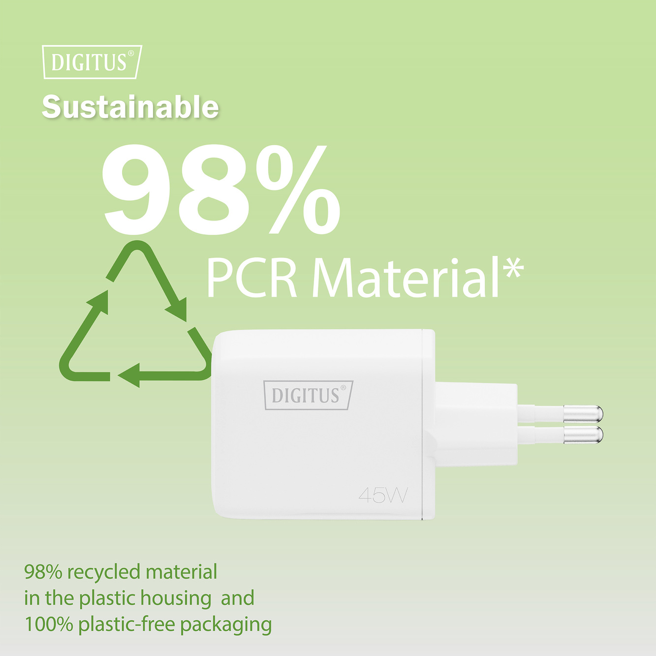 Зарядний пристрій Digitius 1хUSB-C, 1хUSB-A, 45W, GaN (DA-10302)фото