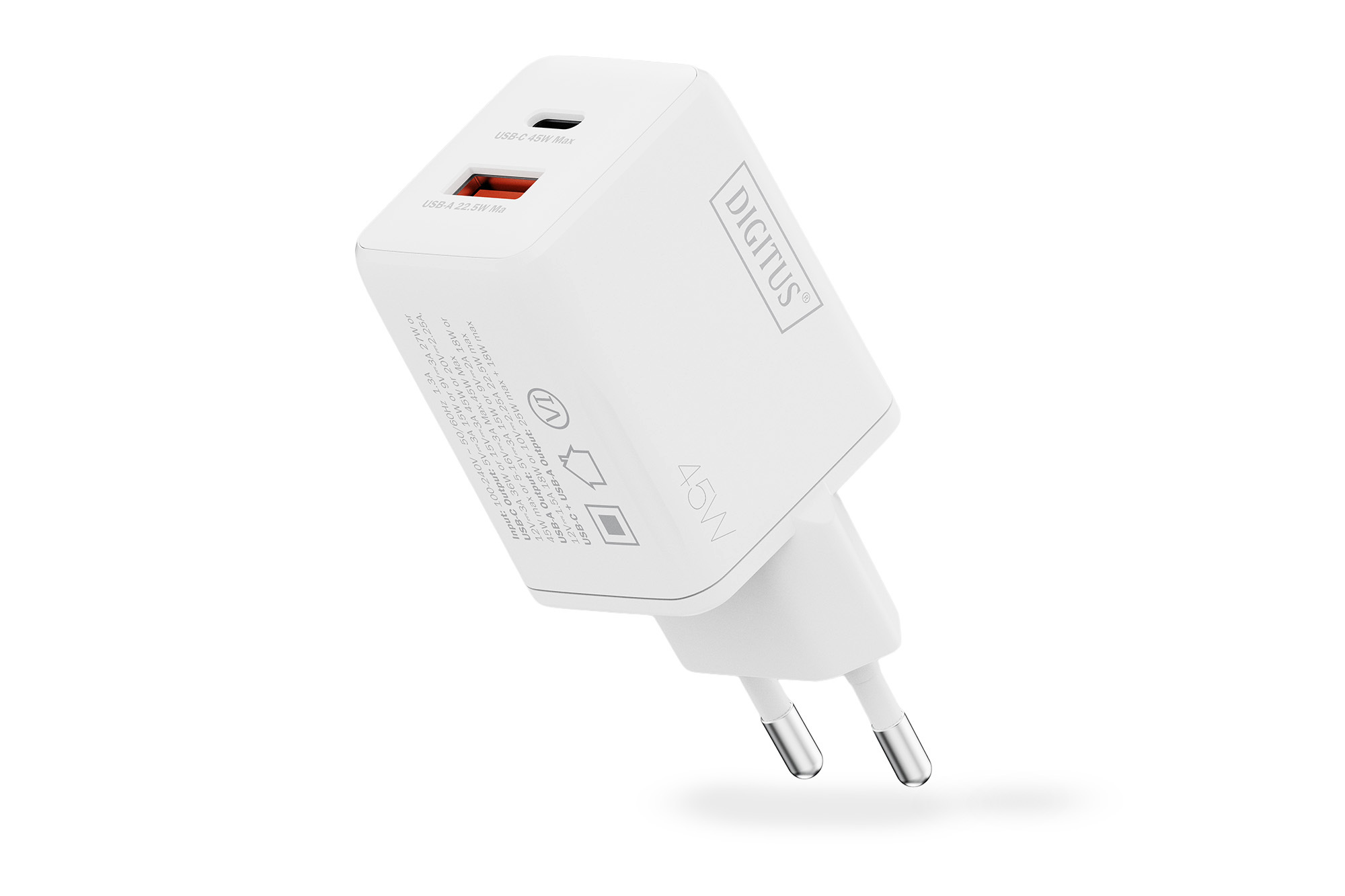 Зарядний пристрій Digitius 1хUSB-C, 1хUSB-A, 45W, GaN (DA-10302)фото