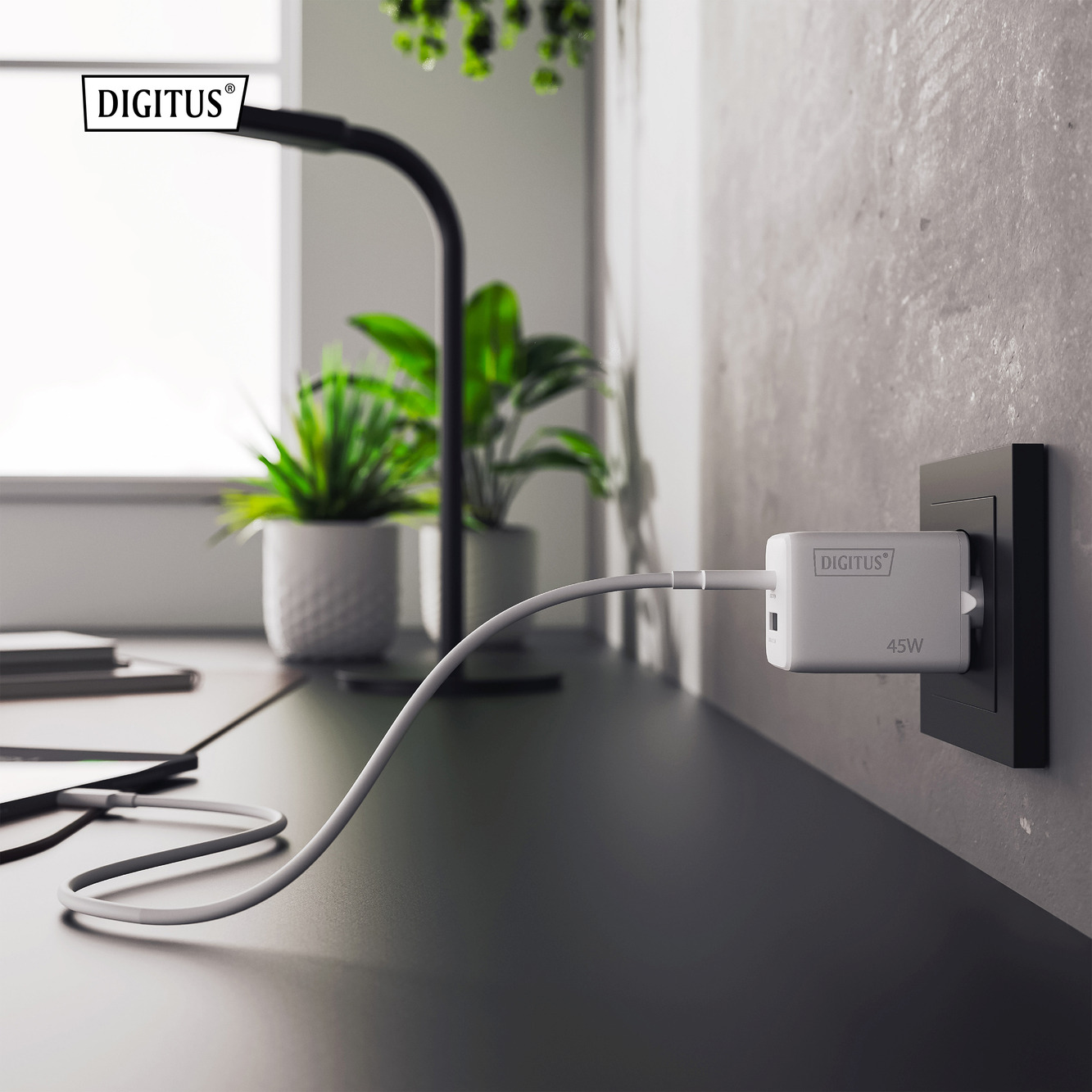 Зарядний пристрій Digitius 1хUSB-C, 1хUSB-A, 45W, GaN (DA-10302)фото
