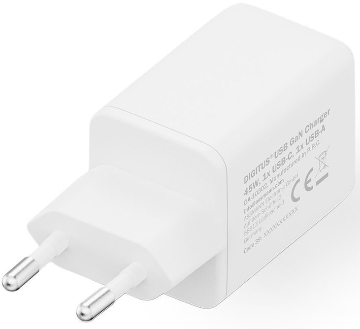 Зарядний пристрій Digitius 1хUSB-C, 1хUSB-A, 45W, GaN (DA-10302)фото