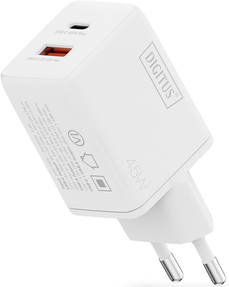 Зарядний пристрій Digitius 1хUSB-C, 1хUSB-A, 45W, GaN (DA-10302)фото