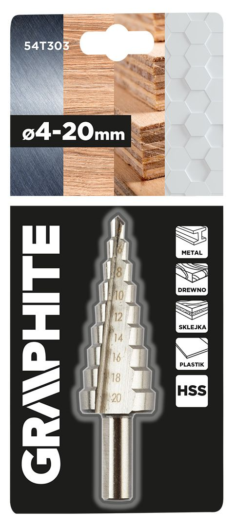 Свердло по металу східчасте GRAPHITE HSS 4x20мм (54T303)фото