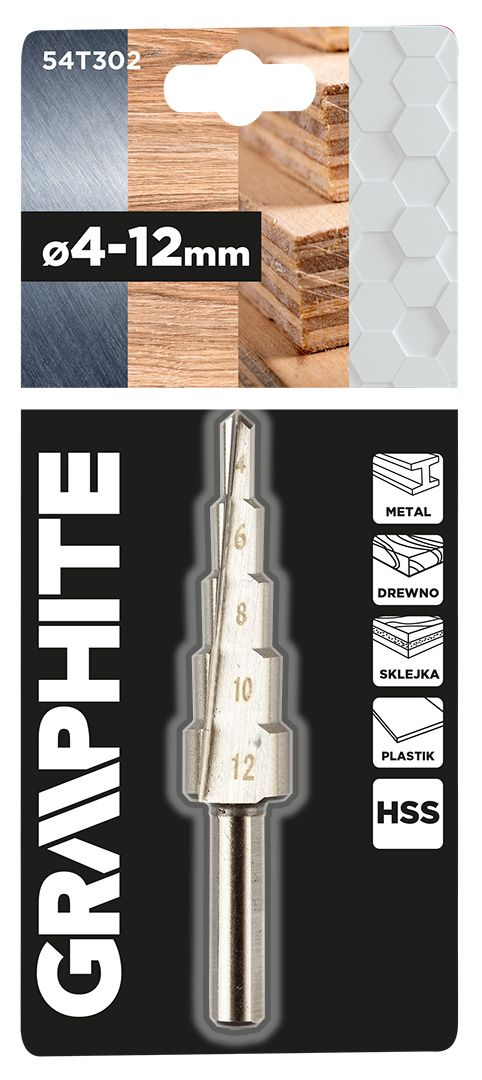 Свердло по металу східчасте GRAPHITE HSS 4x12мм (54T302)фото