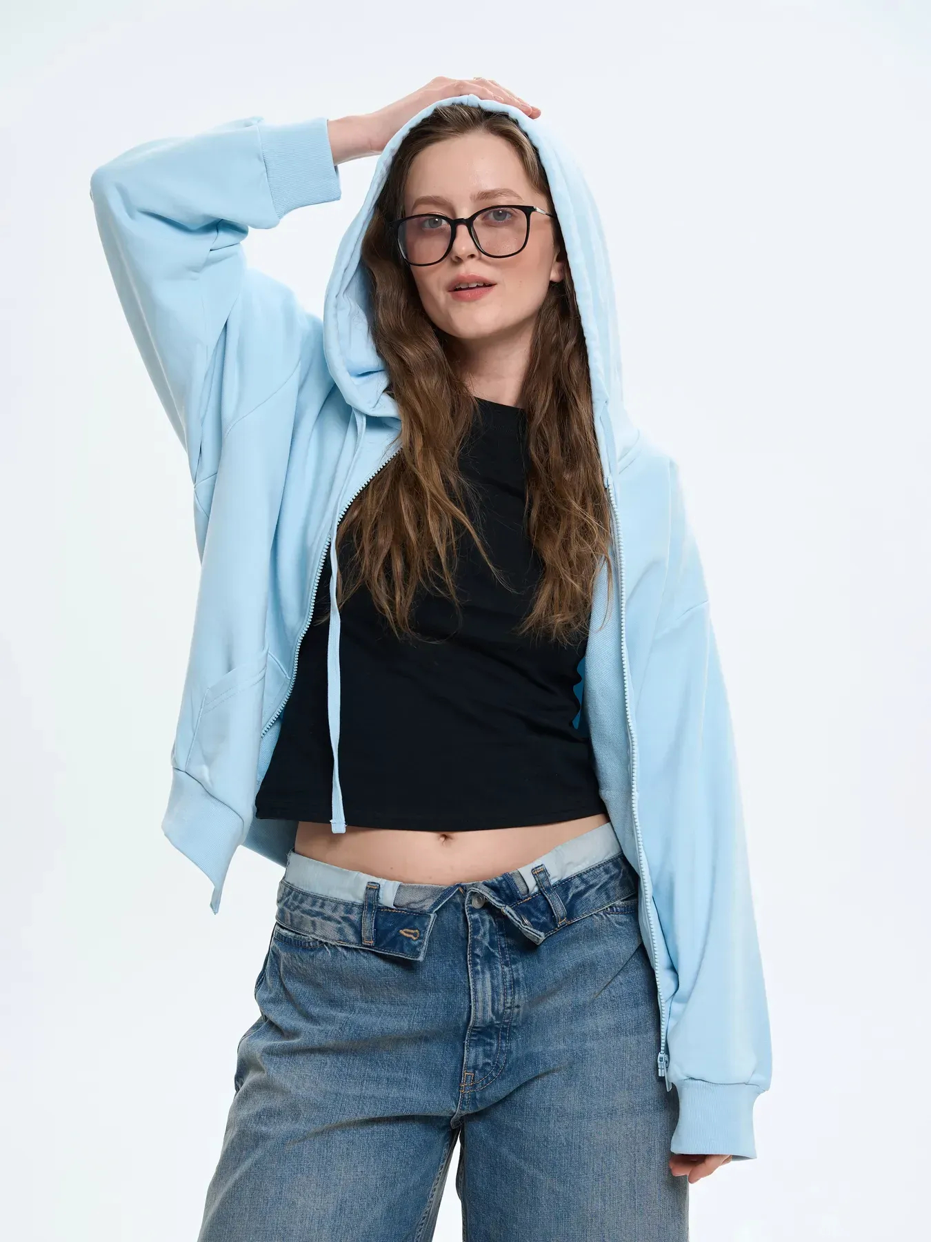 Худи на молнії жіноче Roza 211201 XL сіро-блакитнефото