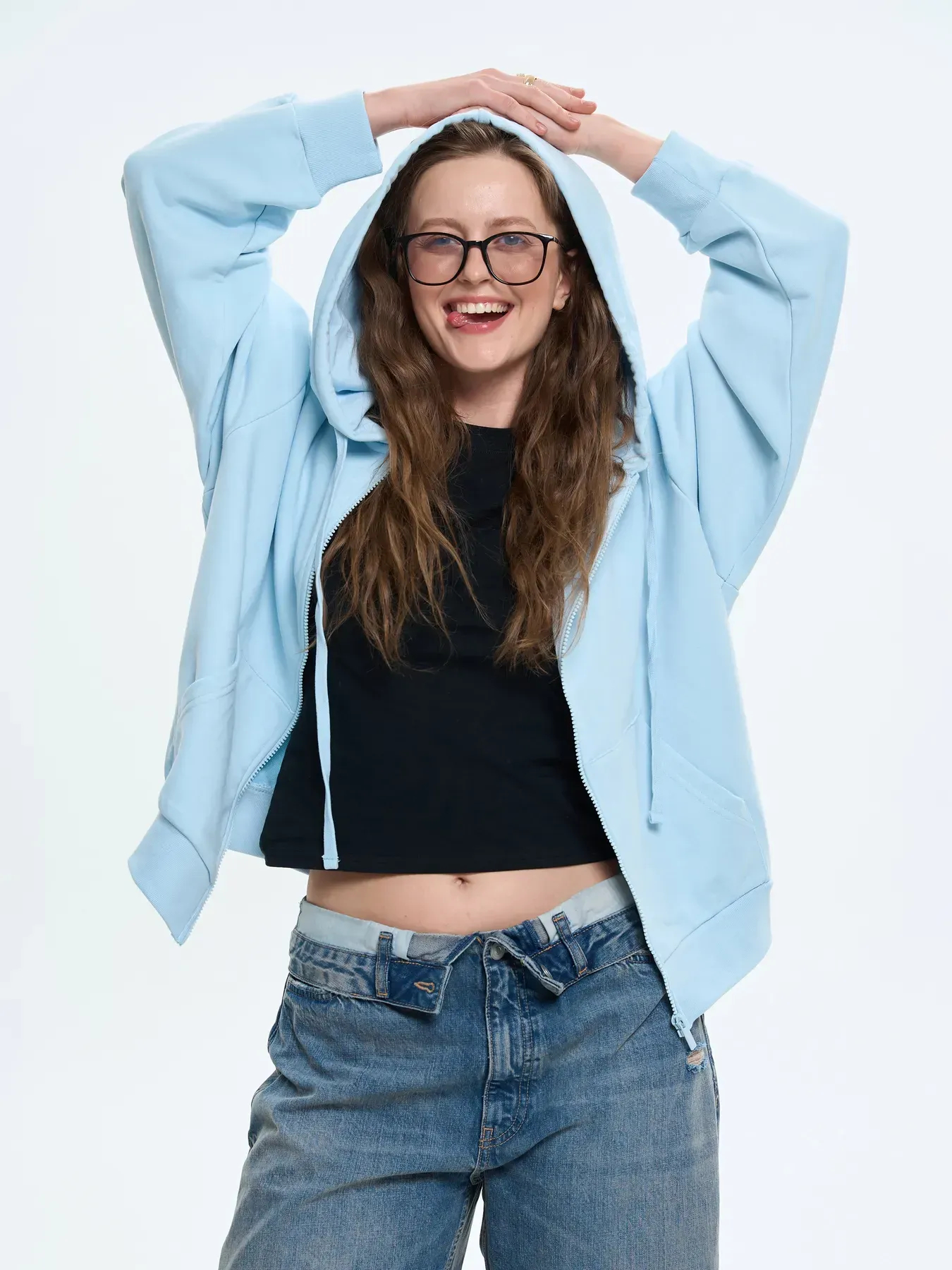 Худи на молнії жіноче Roza 211201 XL сіро-блакитнефото