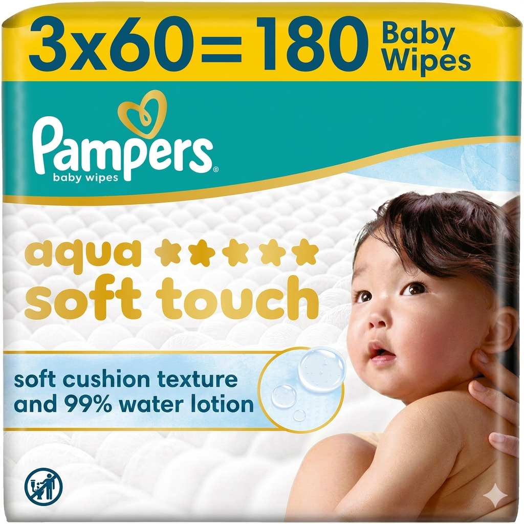 Салфетки влажные детские Pampers Aqua Soft Touch 3 x 60 шт фото 