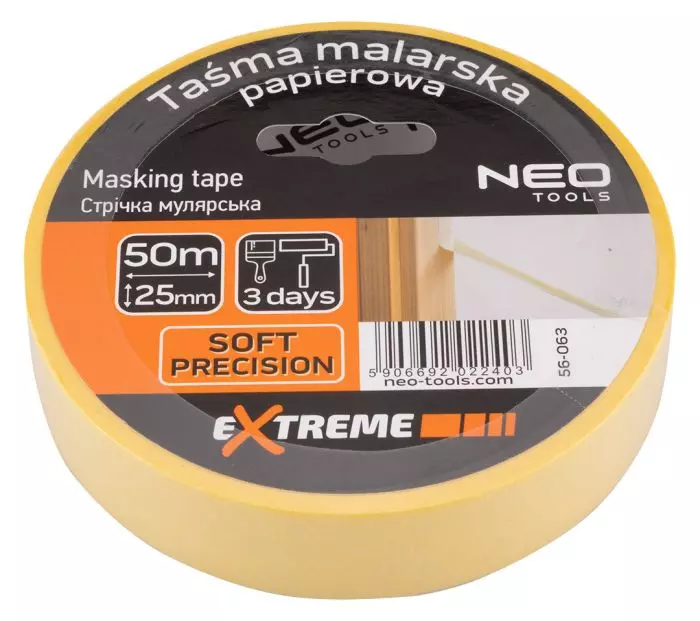 Лента малярная Neo Tools, 50мх25мм, желтый (56-063) фото 